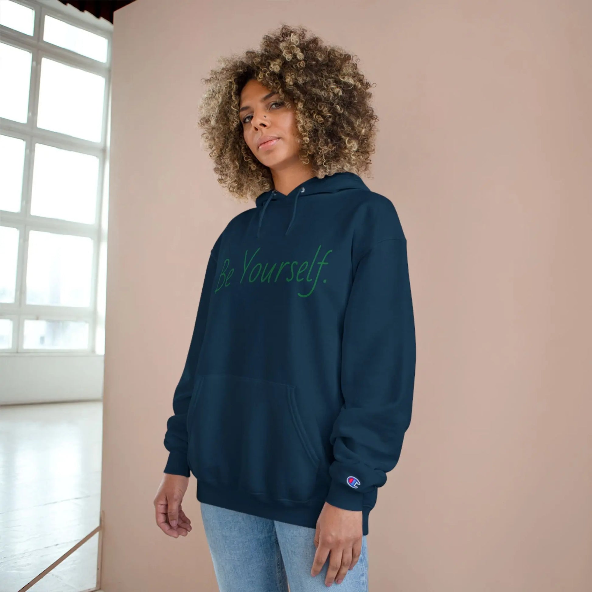 Inspirational Champion Hoodie | Be Yourself Sweater, Motivational Apparel, Gift for Friends, Casual Wear, Self-Love Merchandise Printify
