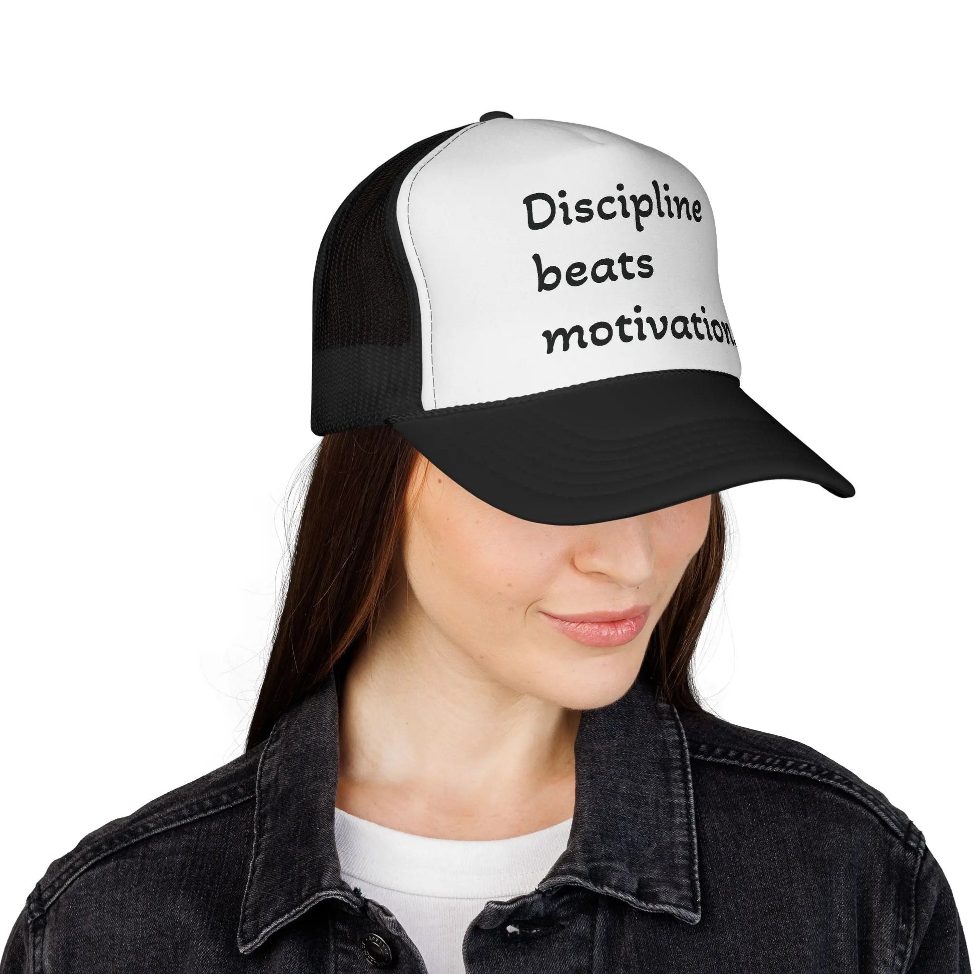 Discipline Beats Motivation Trucker Cap - Motivational Hat, Sports Cap, Fitness Gift, Outdoor Hat, Casual Wear Printify