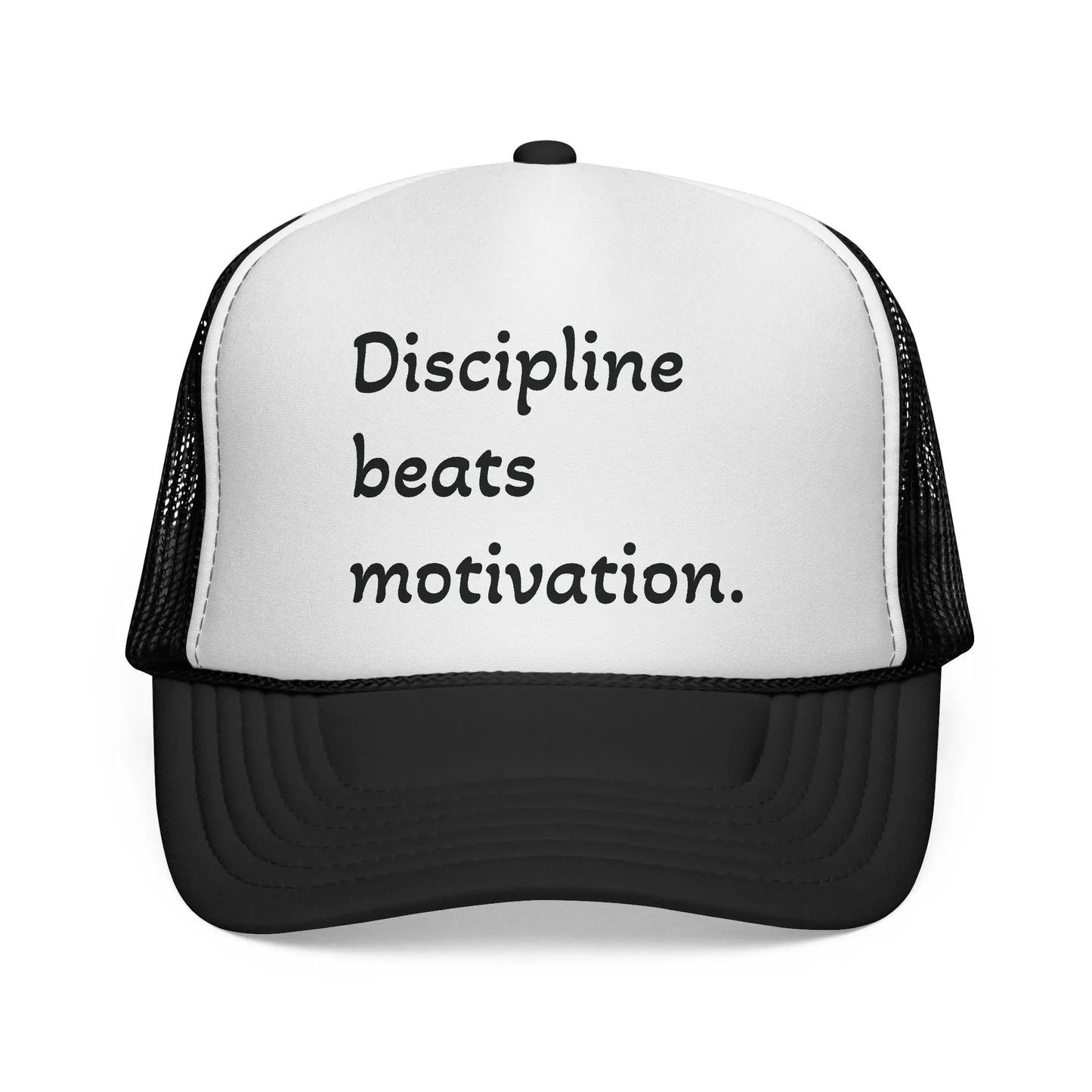 Discipline Beats Motivation Trucker Cap - Motivational Hat, Sports Cap, Fitness Gift, Outdoor Hat, Casual Wear Printify