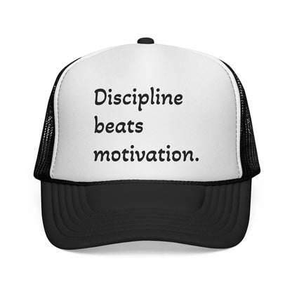 Discipline Beats Motivation Trucker Cap - Motivational Hat, Sports Cap, Fitness Gift, Outdoor Hat, Casual Wear Printify