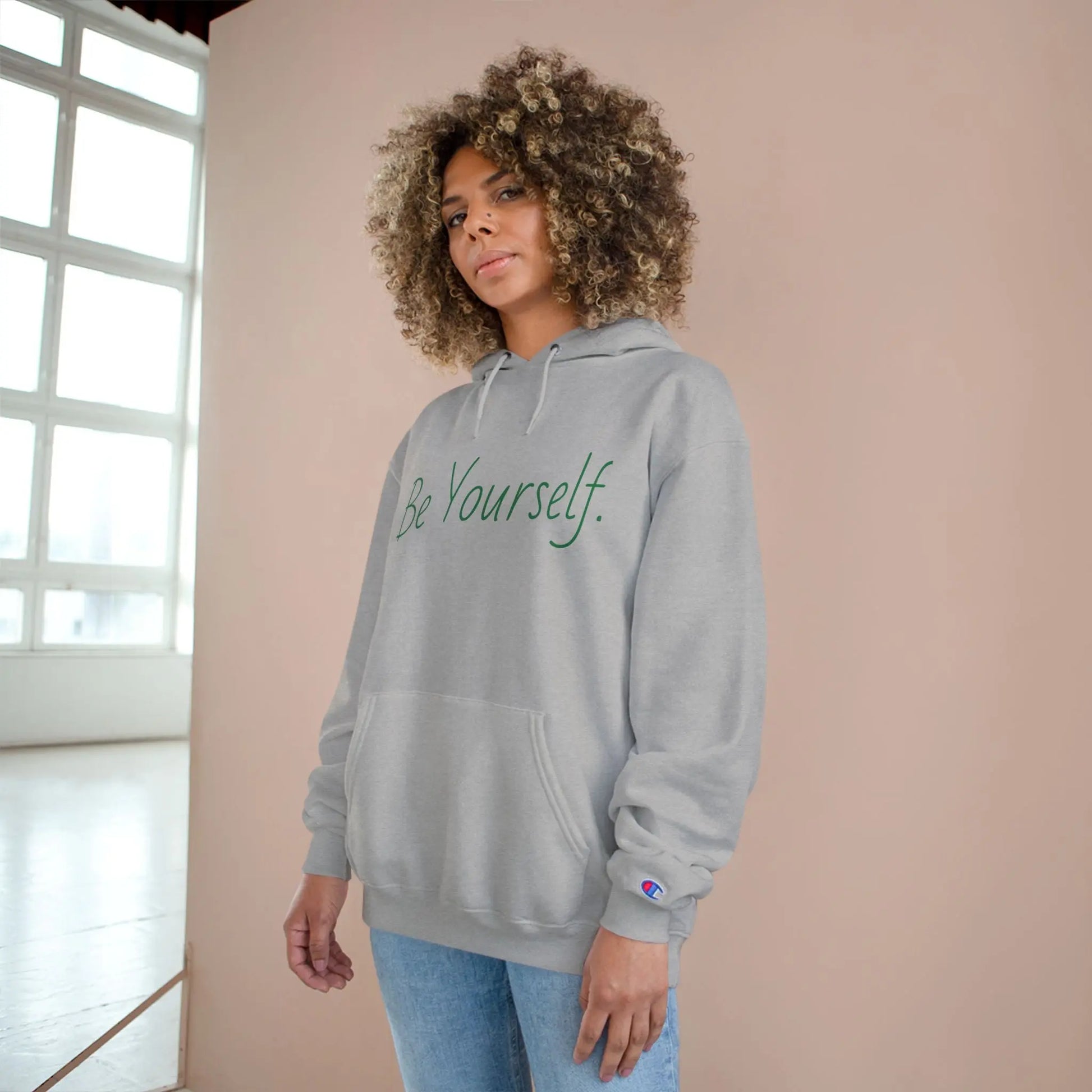 Inspirational Champion Hoodie | Be Yourself Sweater, Motivational Apparel, Gift for Friends, Casual Wear, Self-Love Merchandise Printify