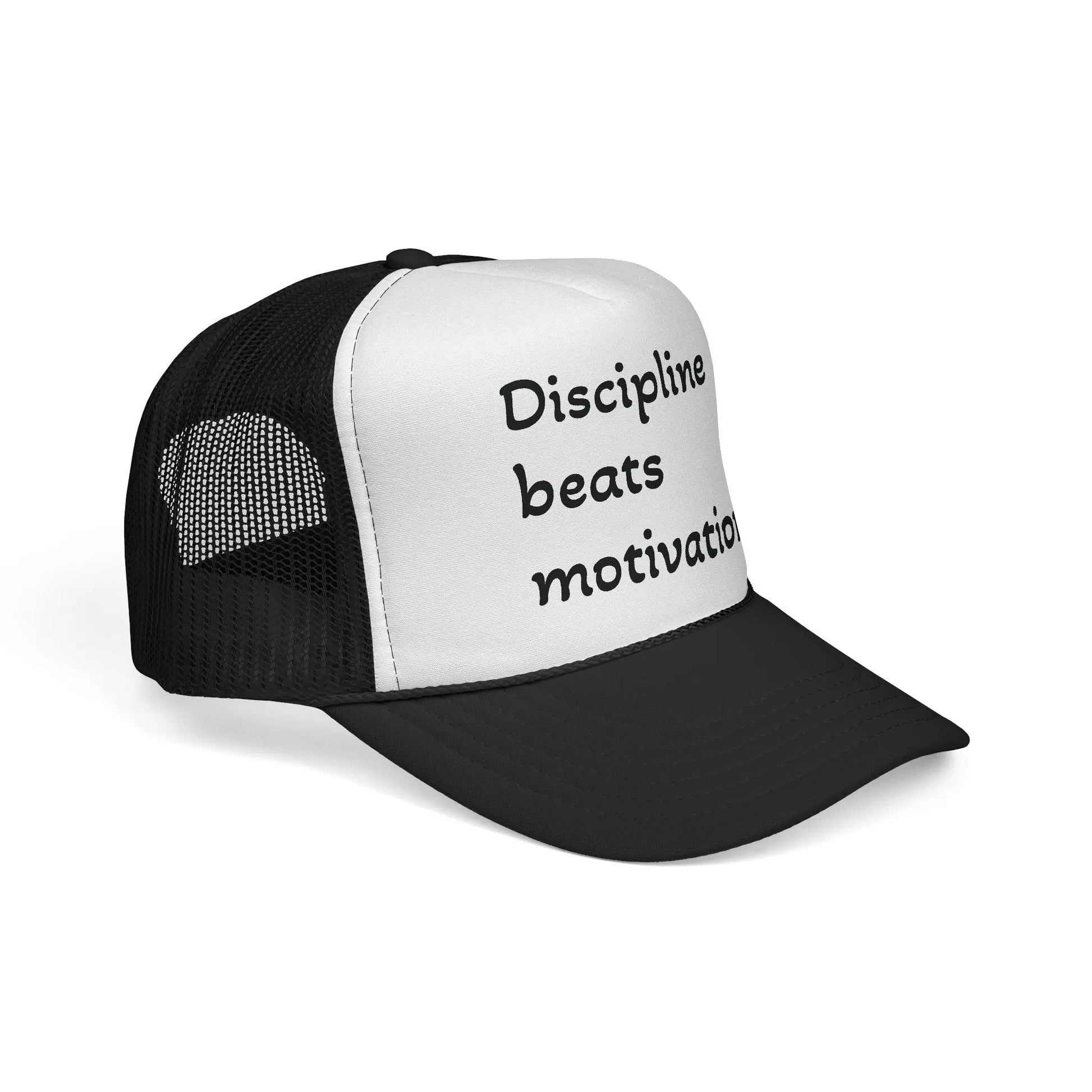 Discipline Beats Motivation Trucker Cap - Motivational Hat, Sports Cap, Fitness Gift, Outdoor Hat, Casual Wear Printify