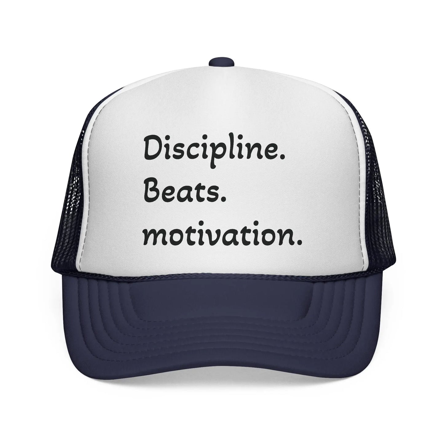 Discipline Beats Motivation Trucker Cap - Motivational Hat, Sports Cap, Fitness Gift, Outdoor Hat, Casual Wear Printify