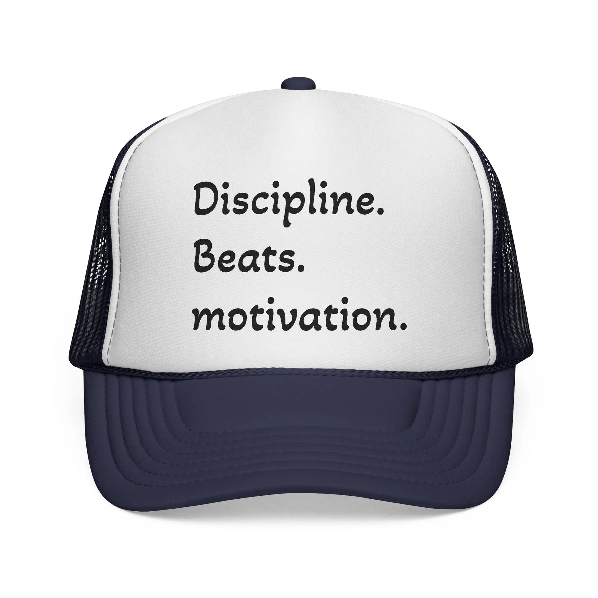 Discipline Beats Motivation Trucker Cap - Motivational Hat, Sports Cap, Fitness Gift, Outdoor Hat, Casual Wear Printify