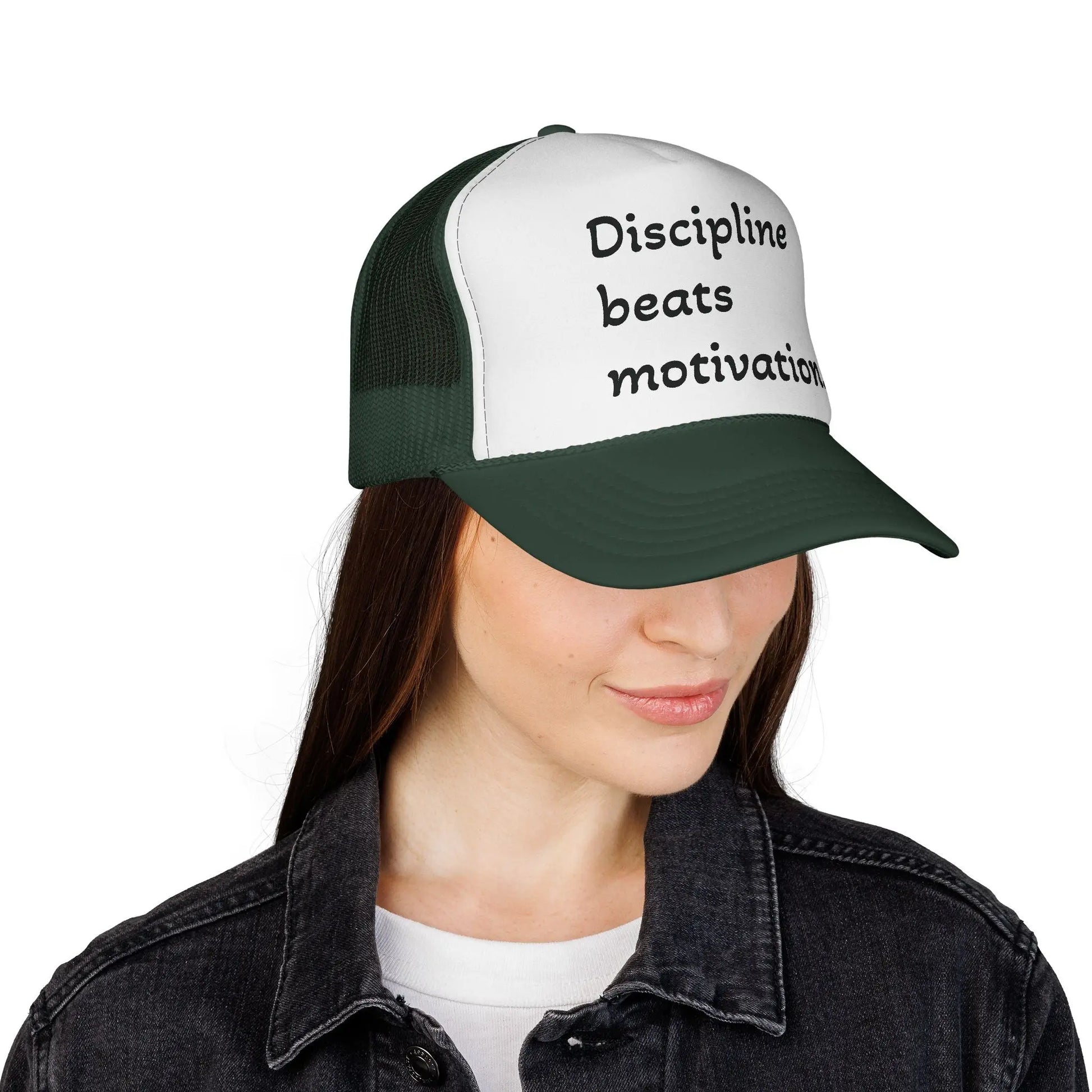 Discipline Beats Motivation Trucker Cap - Motivational Hat, Sports Cap, Fitness Gift, Outdoor Hat, Casual Wear Printify