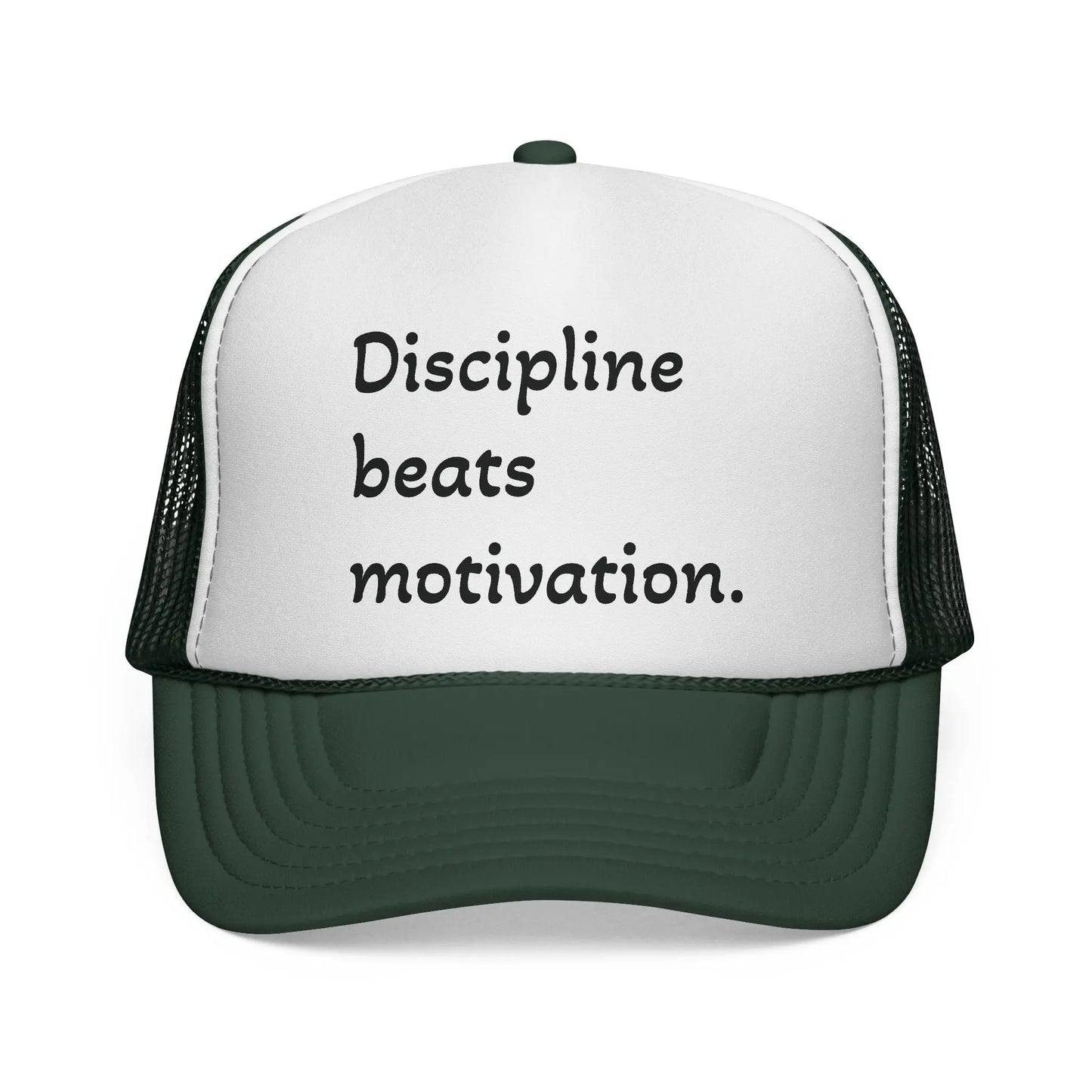 Discipline Beats Motivation Trucker Cap - Motivational Hat, Sports Cap, Fitness Gift, Outdoor Hat, Casual Wear Printify