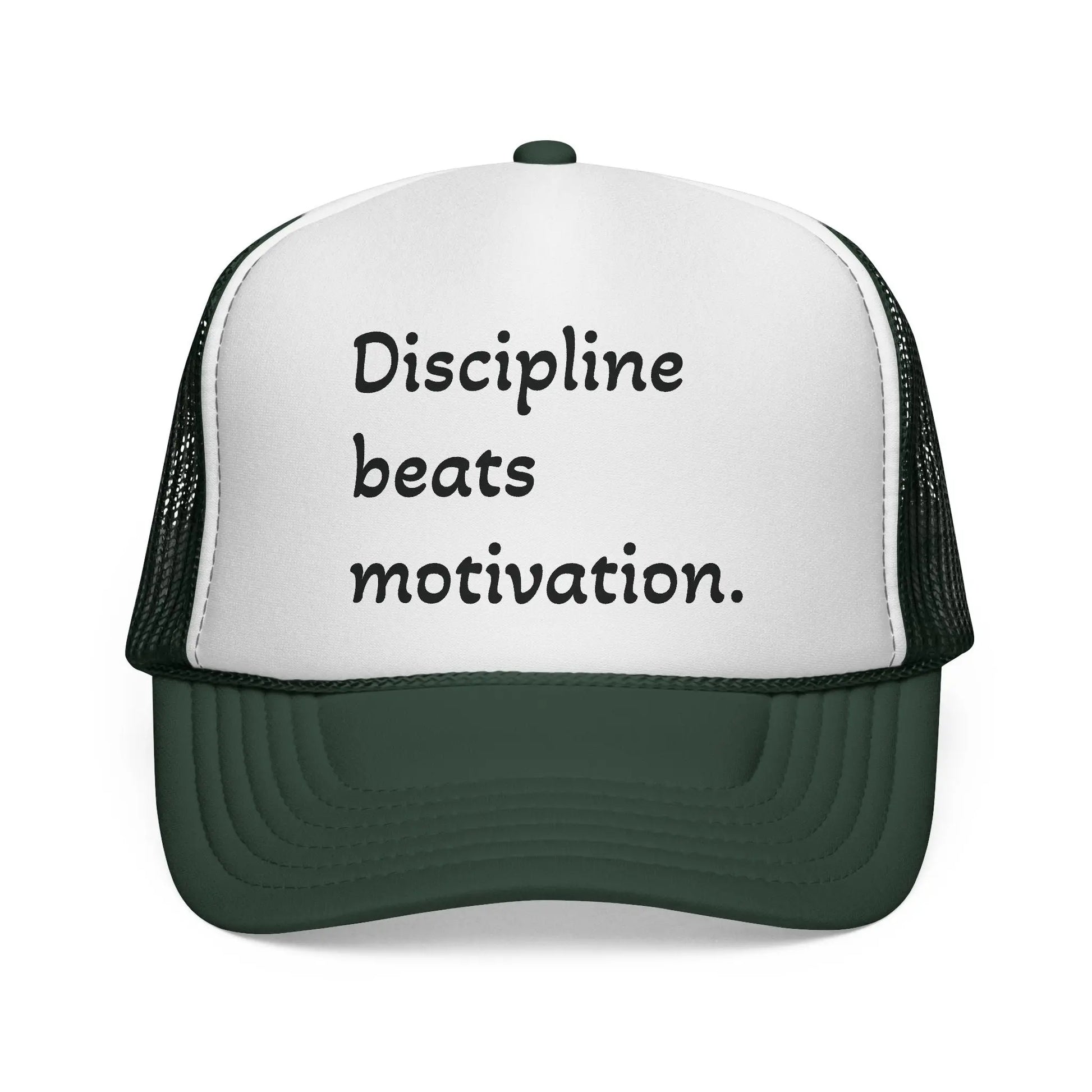Discipline Beats Motivation Trucker Cap - Motivational Hat, Sports Cap, Fitness Gift, Outdoor Hat, Casual Wear Printify