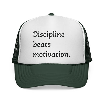 Discipline Beats Motivation Trucker Cap - Motivational Hat, Sports Cap, Fitness Gift, Outdoor Hat, Casual Wear Printify